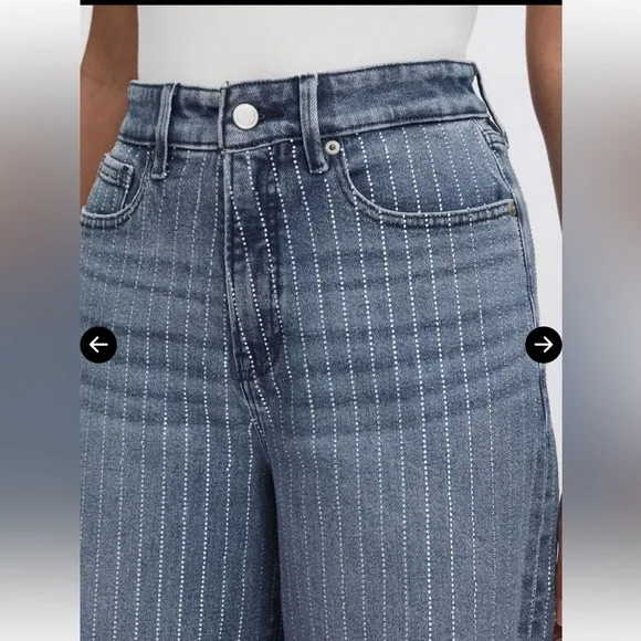 NWT Good American Good Ease Rhinestone Embellished Wide Leg - Picture 4 of 16